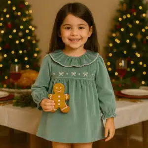 Vestido Niña Terciopelo Verde