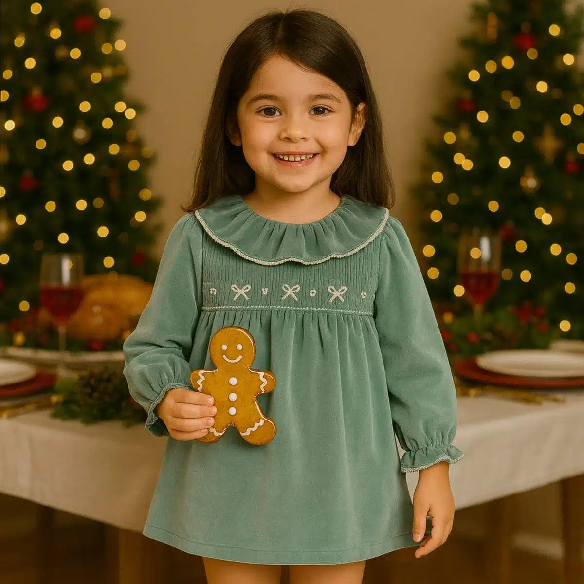 Vestido Niña Terciopelo Verde