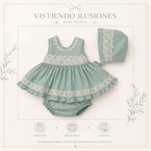 Vestido Bebé Lino Verde-Agua
