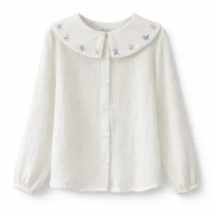Camisa Niña Blanca Cuello Bordado