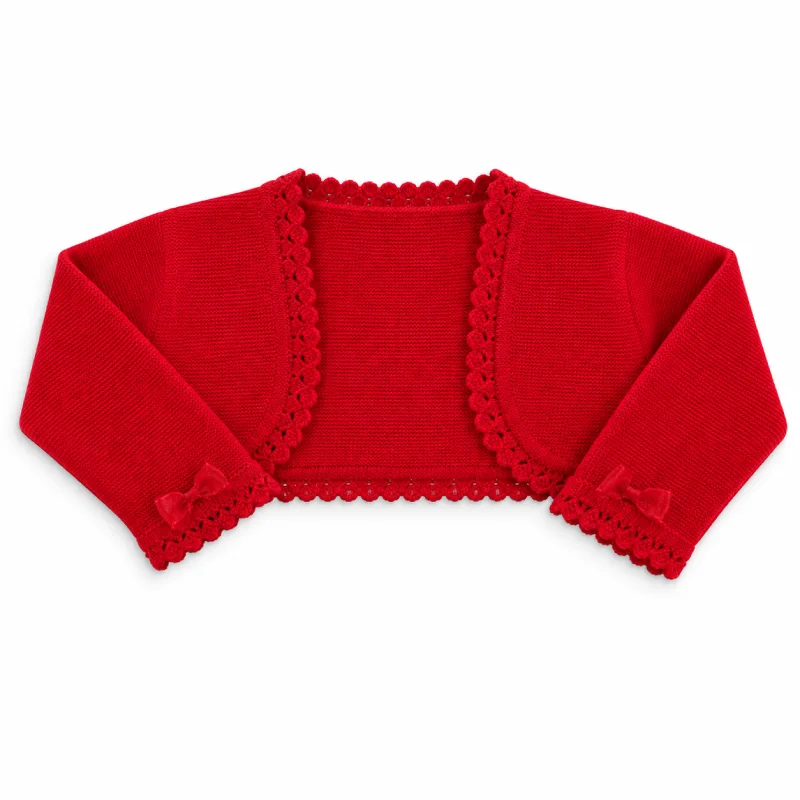 Chaqueta Torera Roja Punto Niña Lacitos